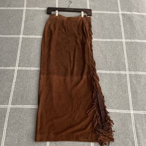 Ralph Lauren Collection Brown suede fringed sarong skirt